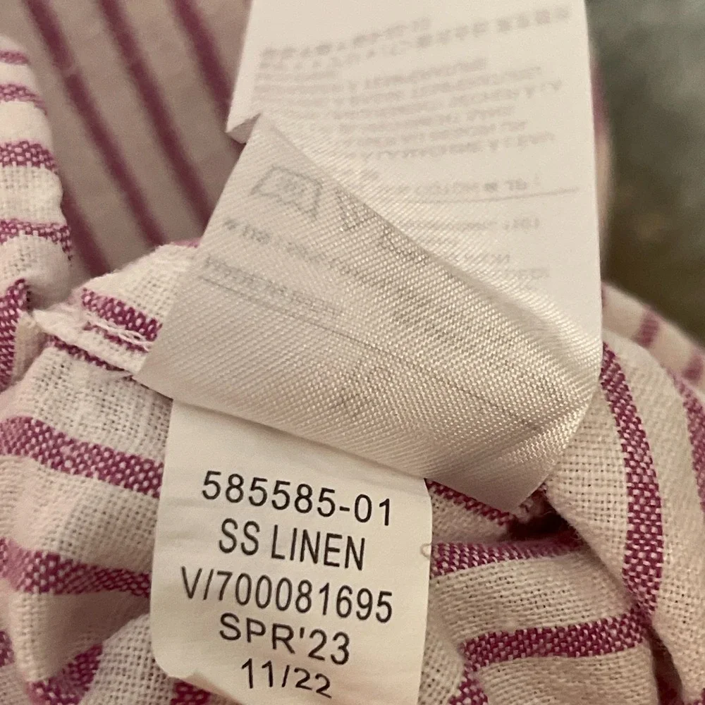 Banana Republic Men XL Linen Cotton Blend Short Sleeve Striped Slim Fit Shirt